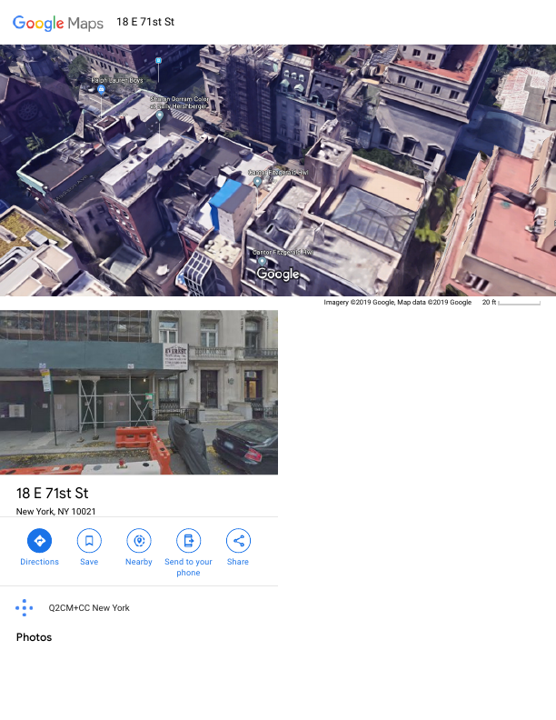 First page of 18 E 71st St Google Maps
