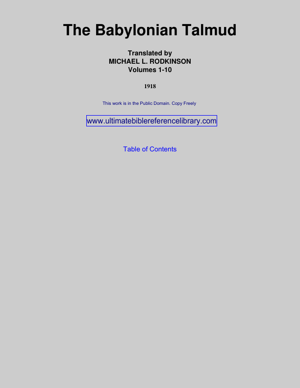 First page of Babylonian Talmud Translated by Michael L. Rodkinson