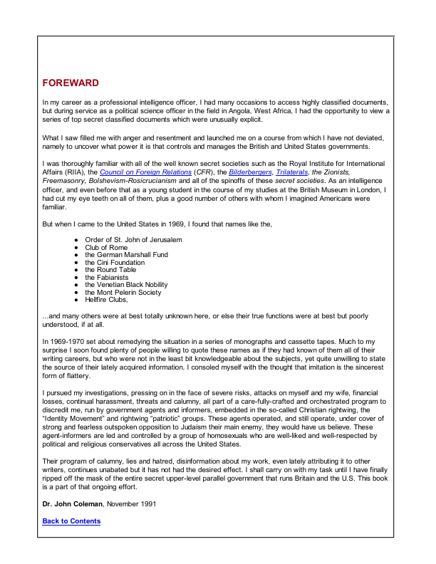 First page of Conspirators Hierarchy The Story of the Committee of 300 1