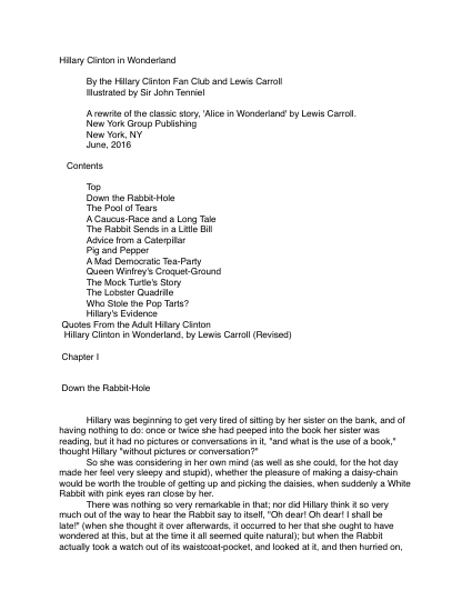 First page of Hillary Clinton in Wonderland