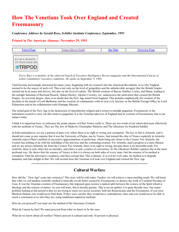 First page of How The Venetians (Black Nobility) Took Over England and Created Freemasonry
