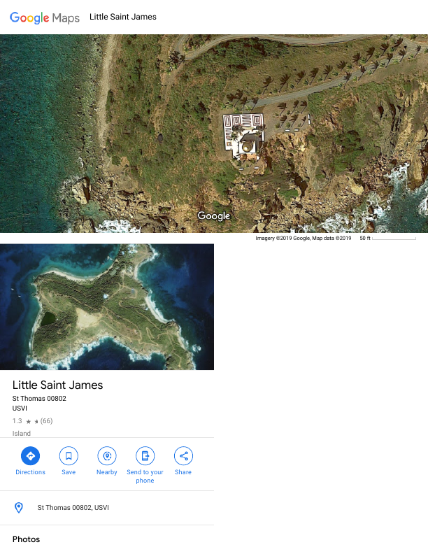 First page of Little Saint James Google Maps