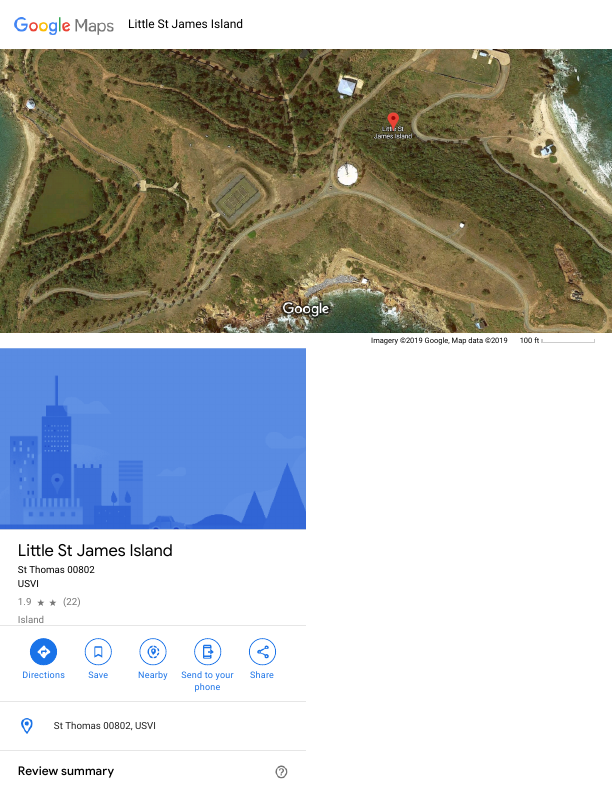 First page of Little St James Island Google Maps