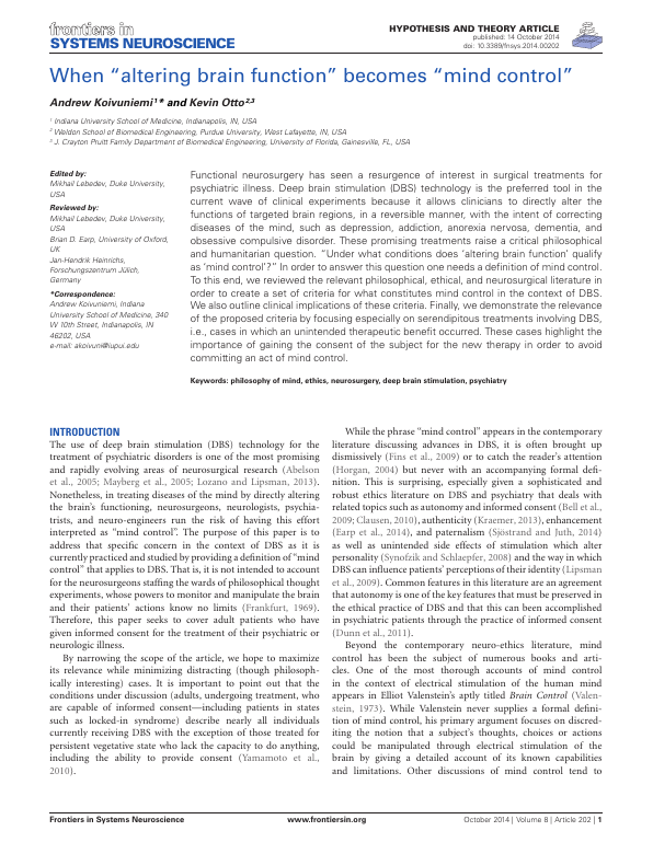 First page of MIND CONTROL BRAIN FUNCTION