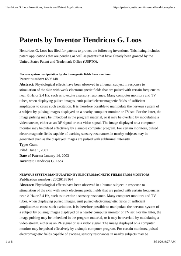 First page of MIND CONTROL PATENTS 2