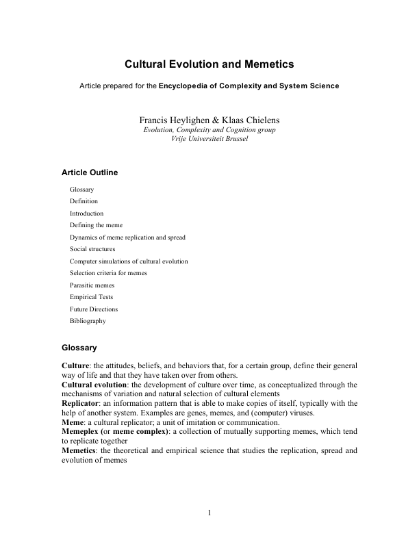 First page of Memetics Springer
