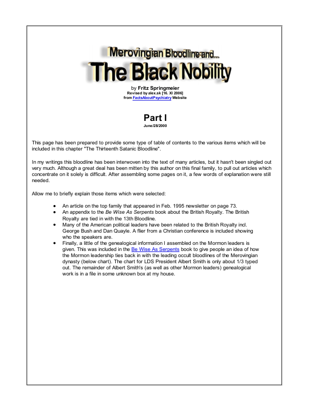 First page of Merovingian Bloodline and The Black Nobility