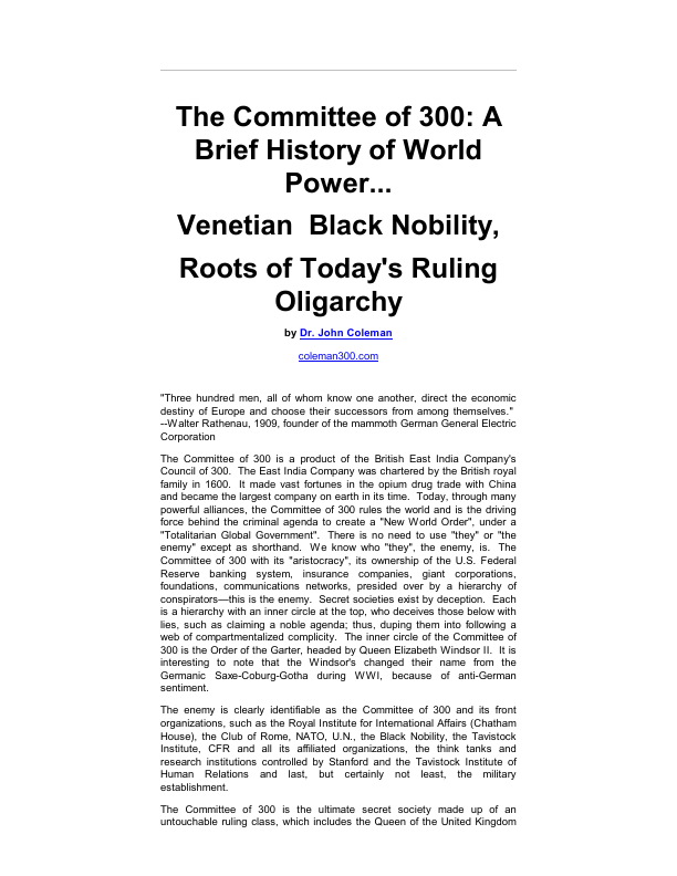 First page of Oligarchy Venetian Black Nobility Excerpt of '300'