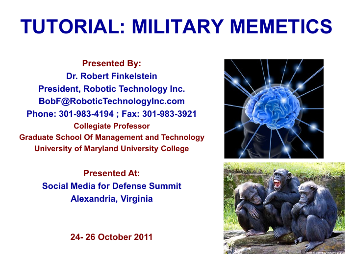 First page of Presentation Military Memetics Tutorial 13 Dec 11
