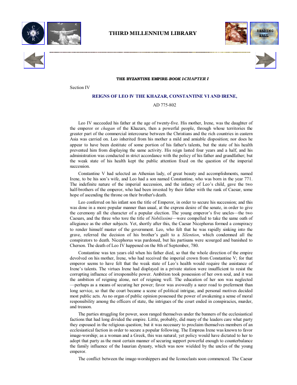 First page of REIGNS OF LEO IV THE KHAZAR, CONSTANTINE VI AND IRENE