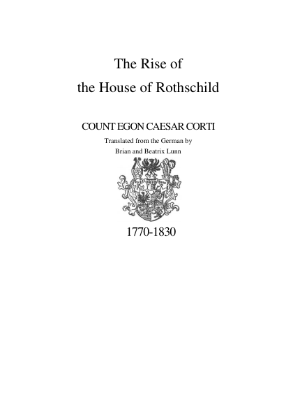 First page of Rise House Rothschild COUNT EGON CAESAR CORTI