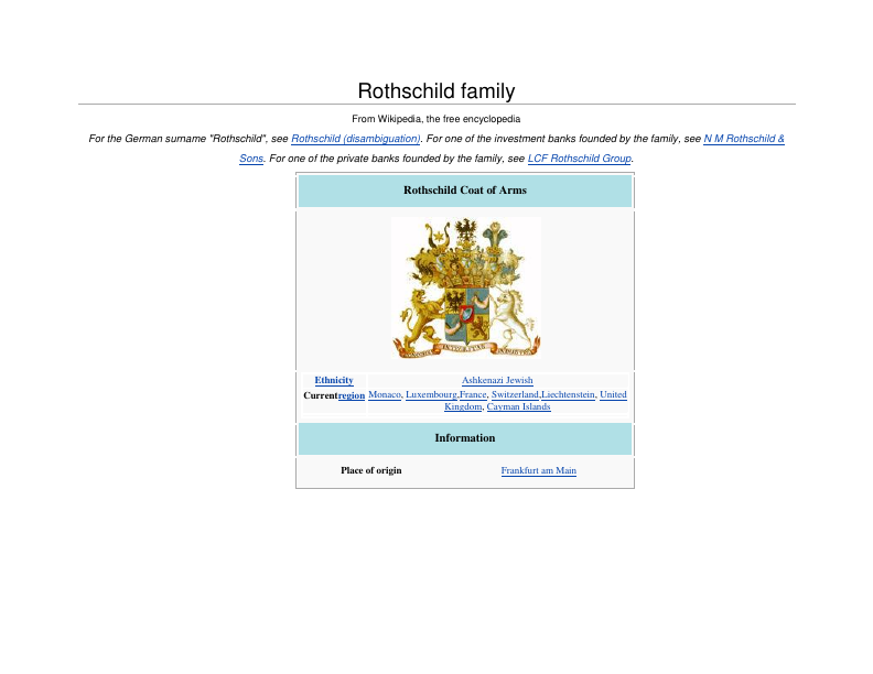 First page of Rothschild Family Master File Background Information