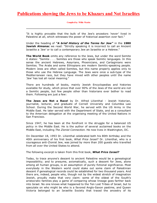 First page of Some Publications showing the Jews to be Khazars and not Israelites