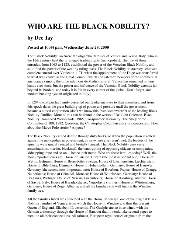 First page of THE BLACK NOBILITY