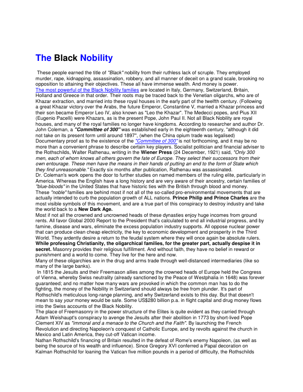 First page of The Black Nobility Overview
