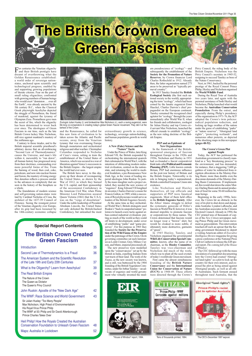 First page of The British Crown Created Green Fascism the Venetian Method