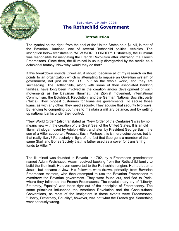 First page of The Rothschild Government Using Fed Res IRS EPA FDA and Licensing to Control USA