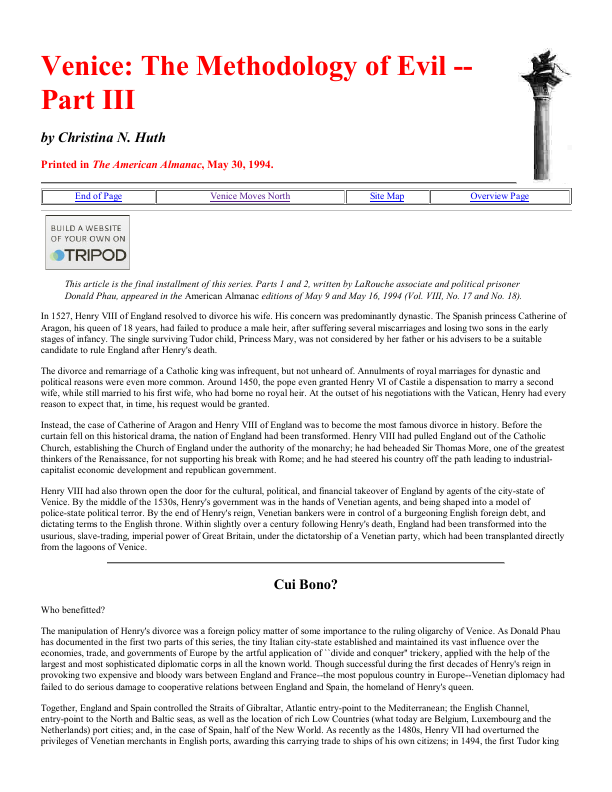 First page of Venice (Black Nobility) The Methodology of Evil, Part III