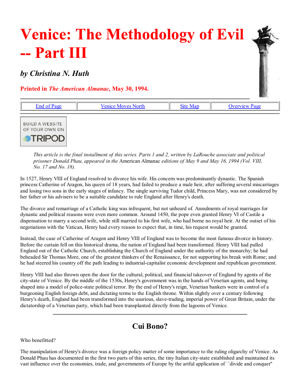 First page of Venice The Methodology of Evil, Part III