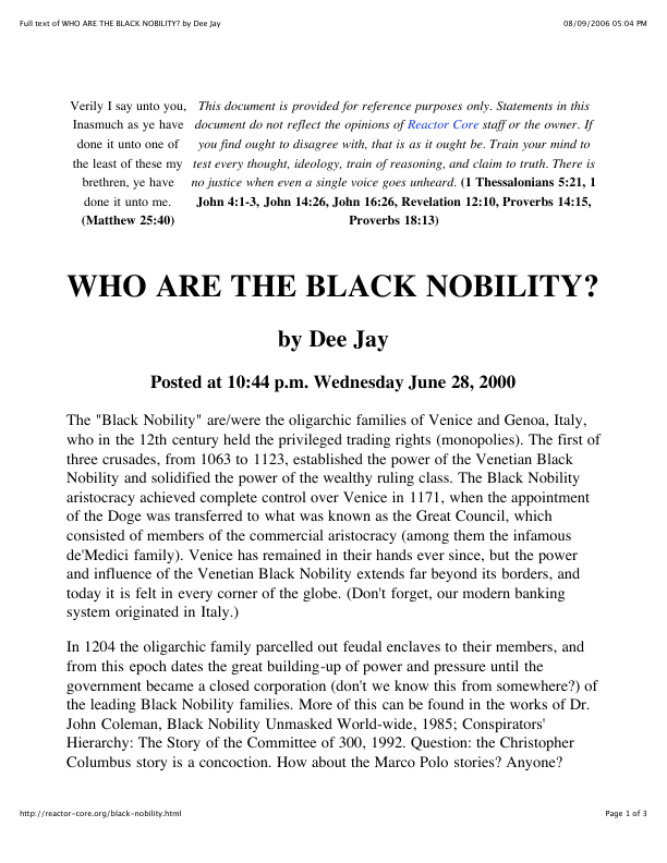 First page of Who Are The Black Nobility
