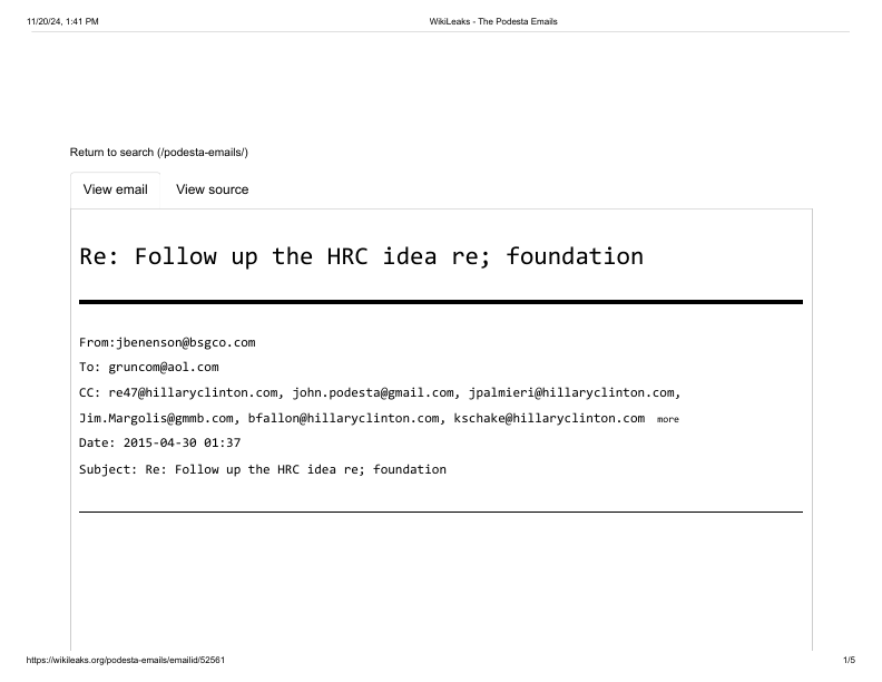First page of WikiLeaks The Podesta Emails