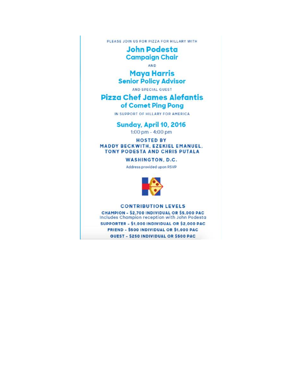 First page of clinton pizza party ad